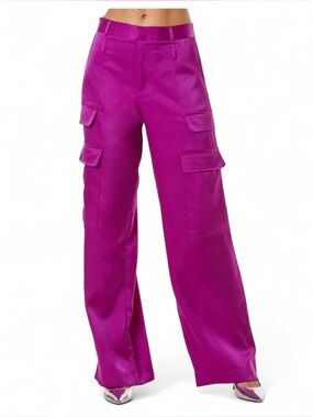 Noli Shop Wide-Leg Metallic Pink Satin Cargo Pants